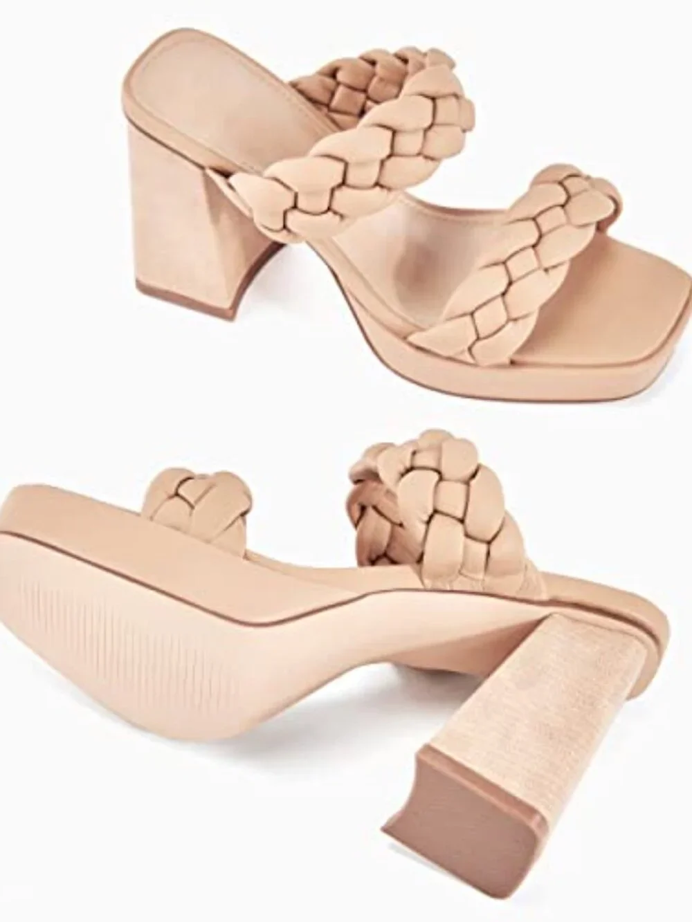 Women’s Chunky Heel Braided Sandals – Slip On High Mules Summer Dress Shoes